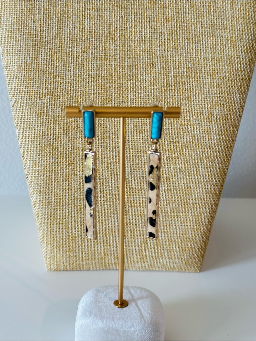 Fashion Jewelry Turquoise & Leopard Bar Drop Earrings